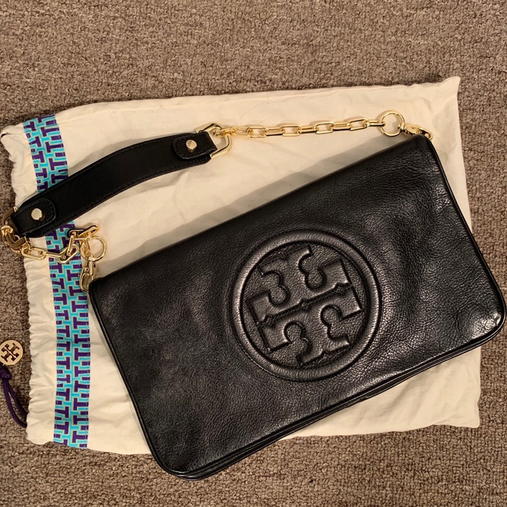 Tory Burch Black Leather Logo Purse